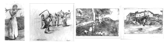 Quattro opere di Giuseppe Graziosi con soggetti rurali.